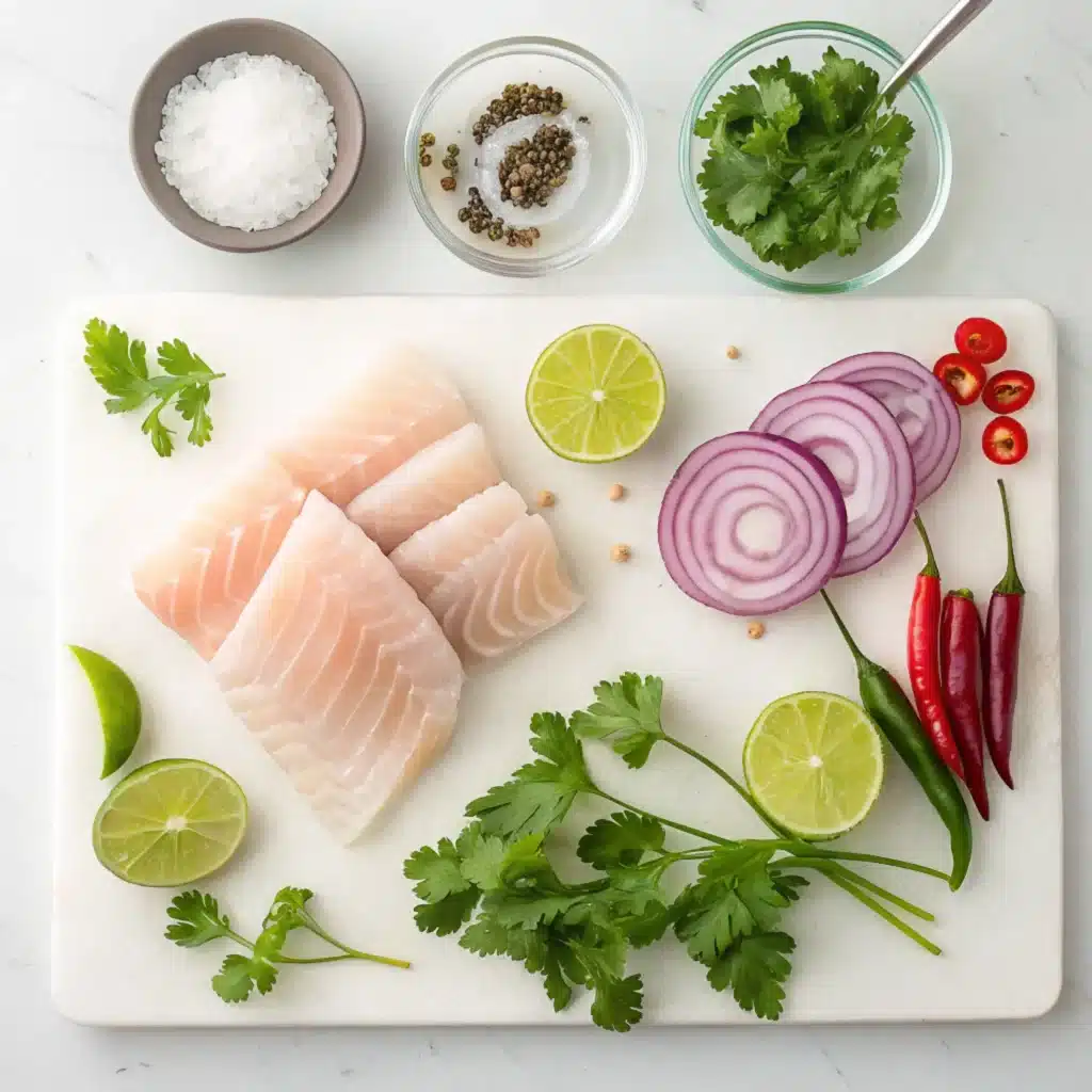 Chilean Ceviche: A Fresh, Soulful Taste of the Pacific 9 Chilean ceviche ingredients flat lay