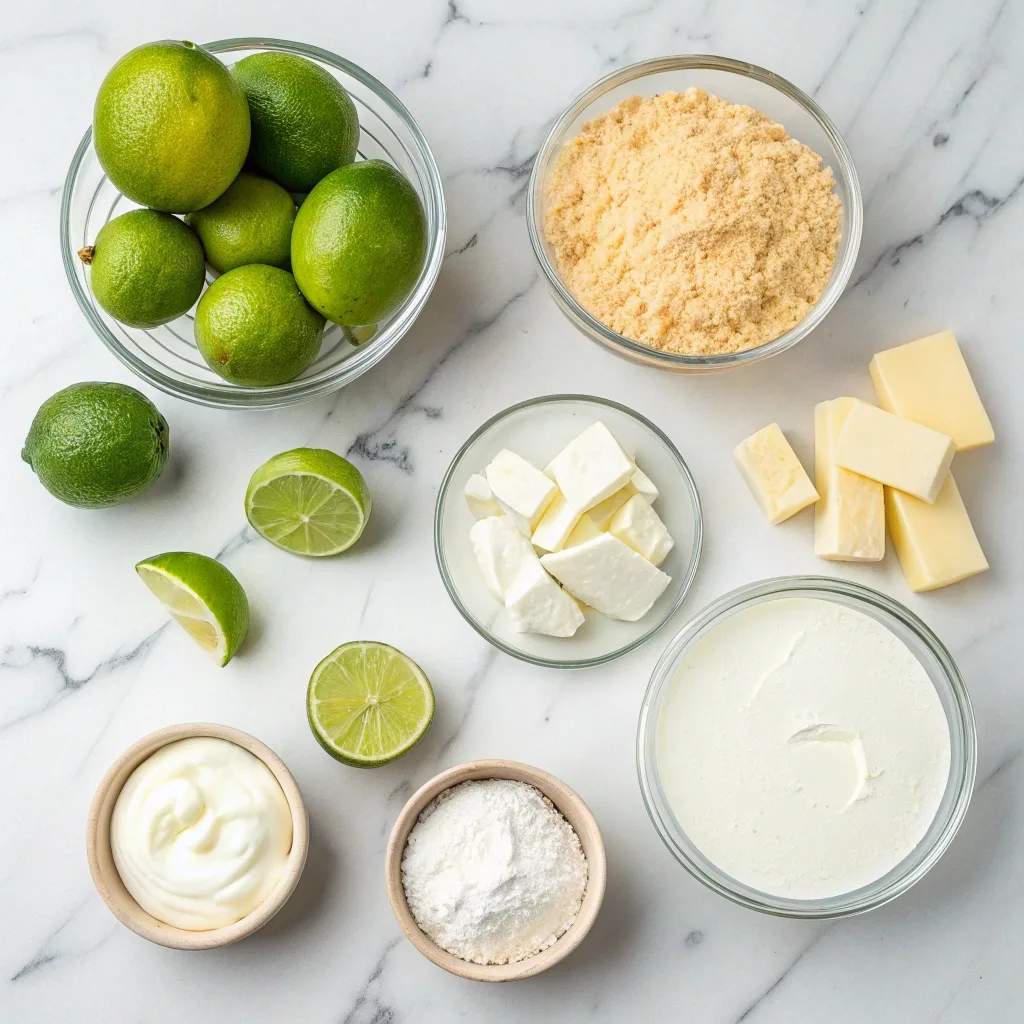 The Ultimate Keto No Bake Key Lime Cheesecake Recipe (Low Carb & Delicious!) keto no bake key lime cheesecake keto cheesecake filling ingredients on marble countertop