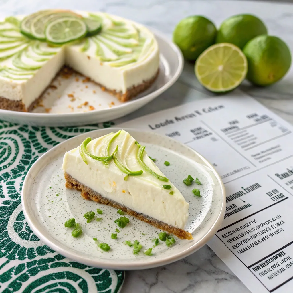 The Ultimate Keto No Bake Key Lime Cheesecake Recipe (Low Carb & Delicious!) keto no bake key lime cheesecake keto cheesecake slice with nutrition facts
