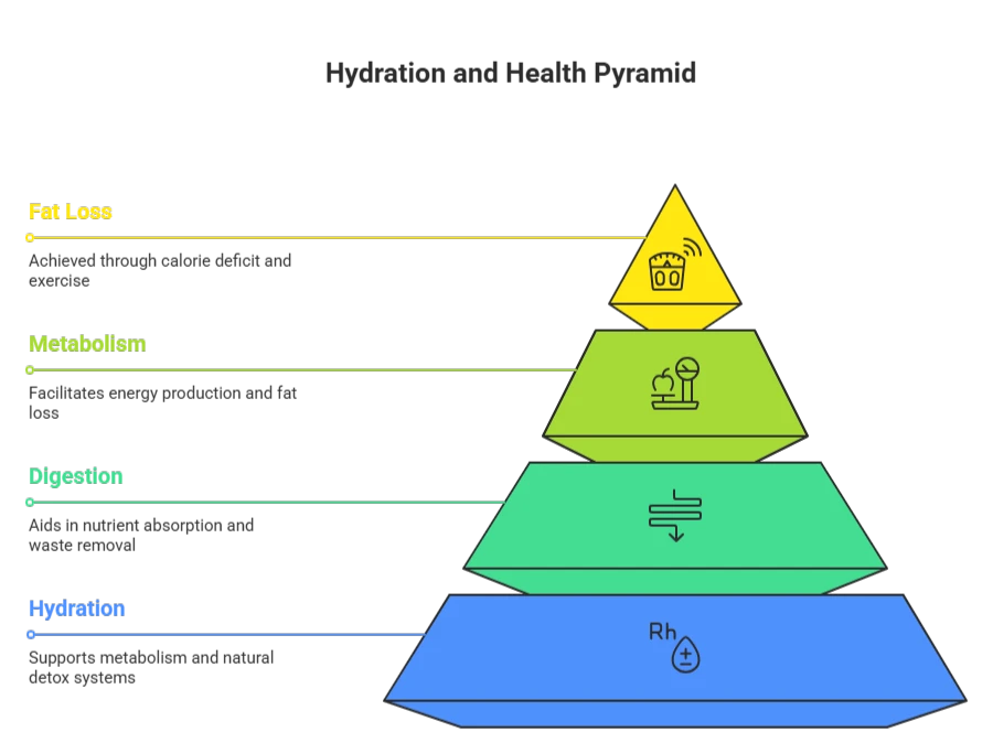 Pink Salt Weight Loss Recipe Safe and Effective Pink Salt Weight Loss Recipe Illustration of the hydration and fat loss pyramid showing hydration as the foundation, followed by digestion, metabolism, and fat loss at the top