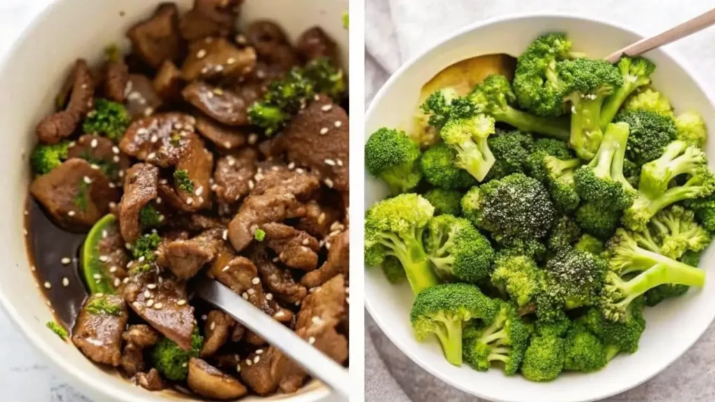 How to Cook Beef and Broccoli Chinese Style That Beats Takeout how to cook beef and broccoli chinese Cooked beef with broccoli in sauce next to a bowl of blanched broccoli