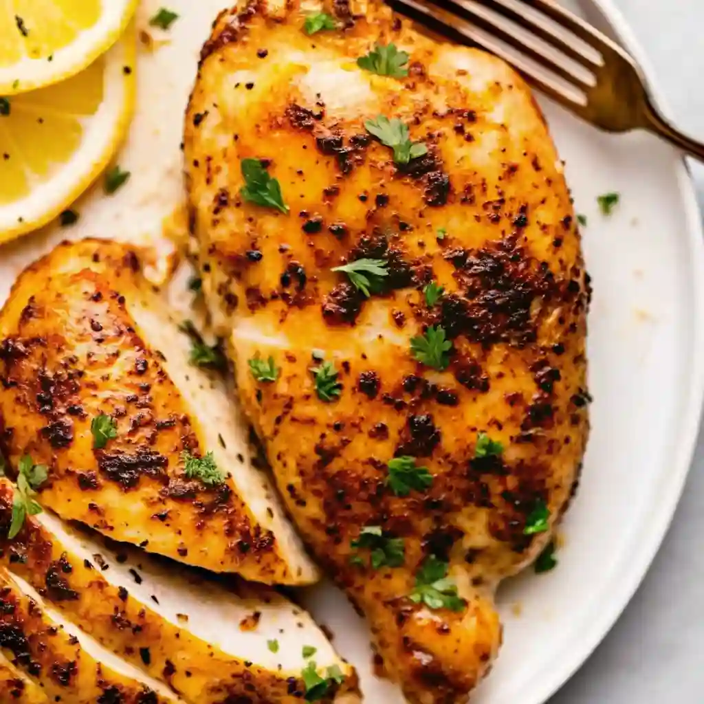 Air Fryer Chicken Breast : The Last Juicy Recipe You’ll Ever Need Air Fryer Chicken Breast Close-up of juicy, golden air fryer chicken breast sliced and garnished with herbs