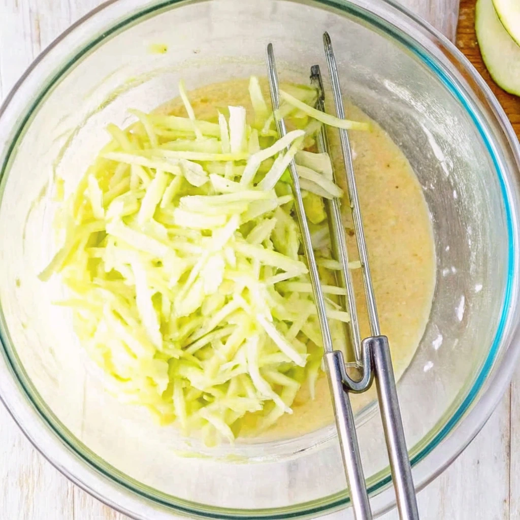 Chocolate Zucchini Bread That’s Moist, Fudgy, and Totally Addictive Chocolate Zucchini Bread Grated zucchini added to batter in a glass bowl for chocolate zucchini bread preparation