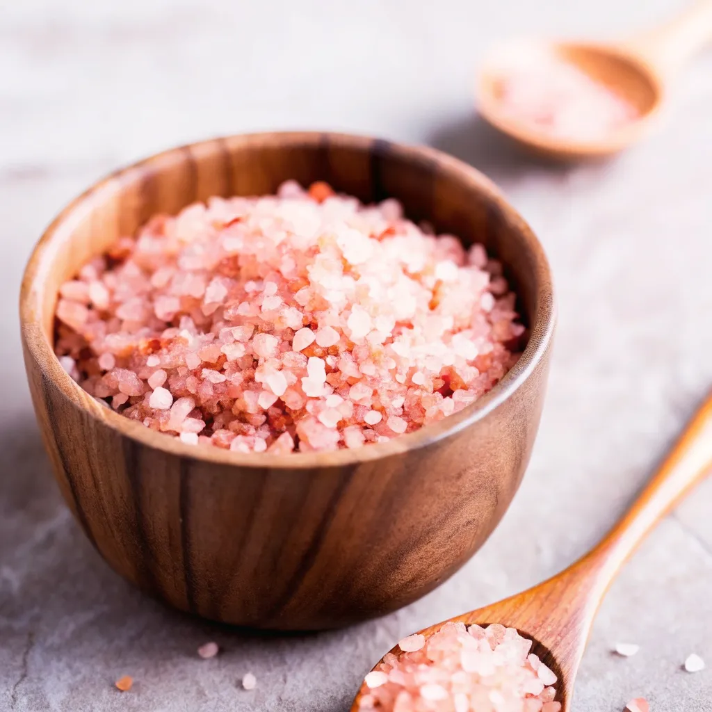 The Ultimate Pink Salt Diet Recipe: A Science-Backed Guide (2025) pink salt diet recipe Coarse pink Himalayan salt in a wooden bowl with a spoon on a marble surface