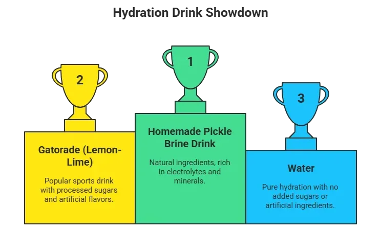 Homemade Electrolyte Drinks with Pickle Juice homemade electrolyte drinks with pickle juice homemade electrolyte drinks with pickle juice Hydration drink showdown chart comparing homemade pickle brine drink, Gatorade, and water
