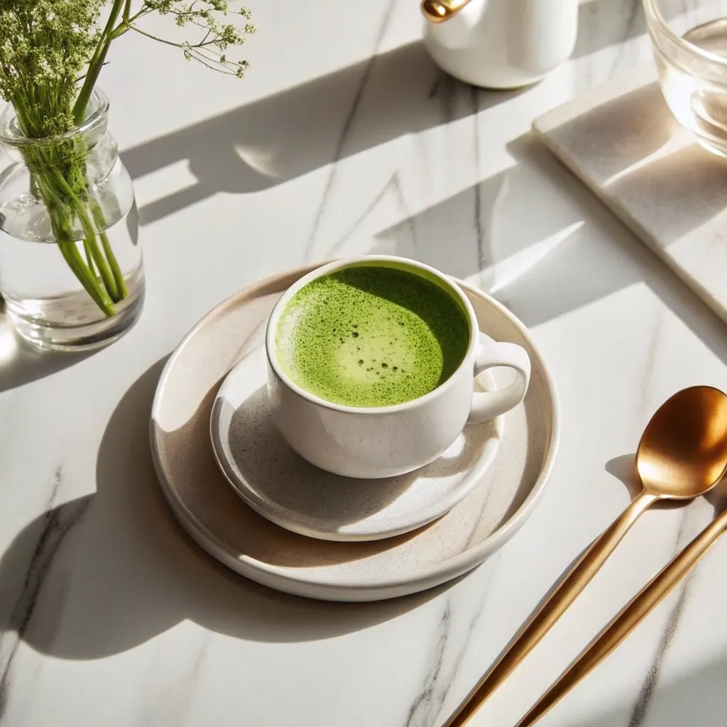 The Real Japanese Mounjaro Drink: 3 Authentic Recipes & Safety Warnings japanese mounjaro drink A white ceramic cup filled with a frothy green Japanese Mounjaro drink, sitting on a white marble table in the sunlight.