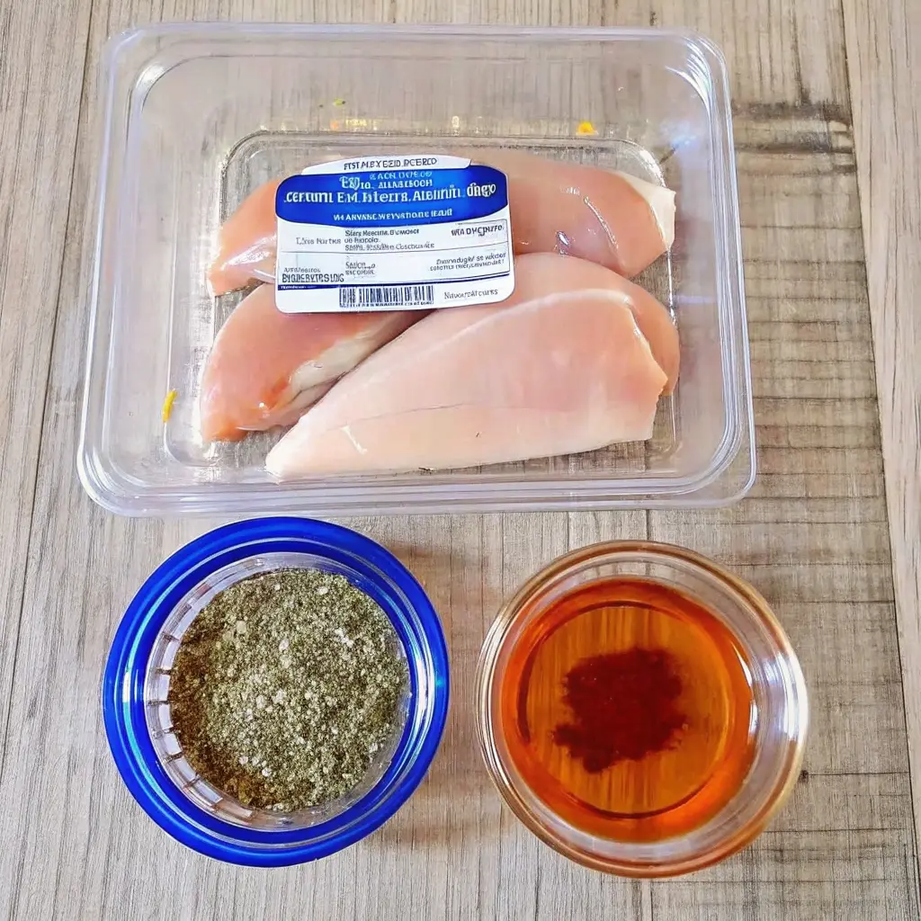 Marry Me Chicken Dip Recipe marry me chicken dip A package of raw boneless, skinless chicken breasts next to a small bowl of Italian seasonings and a bowl of oil, ready to be prepared for Marry Me Chicken Dip.