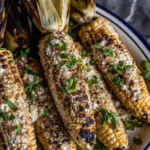 Corn On The Cob Mexican Style Corn On The Cob Mexican Style A white bowl filled with several cobs of charred Elote, with the husks pulled back to act as handles. The corn is topped with cotija cheese and fresh cilantro.