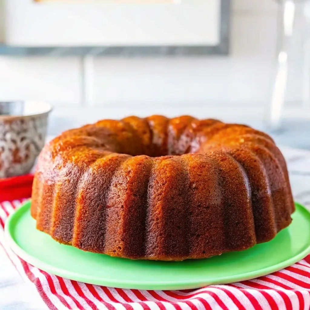 The Best Pecan Zucchini Bundt Cake Pecan Zucchini Bundt Cake A freshly baked whole pecan zucchini bundt cake sitting on a green cake stand before being glazed.