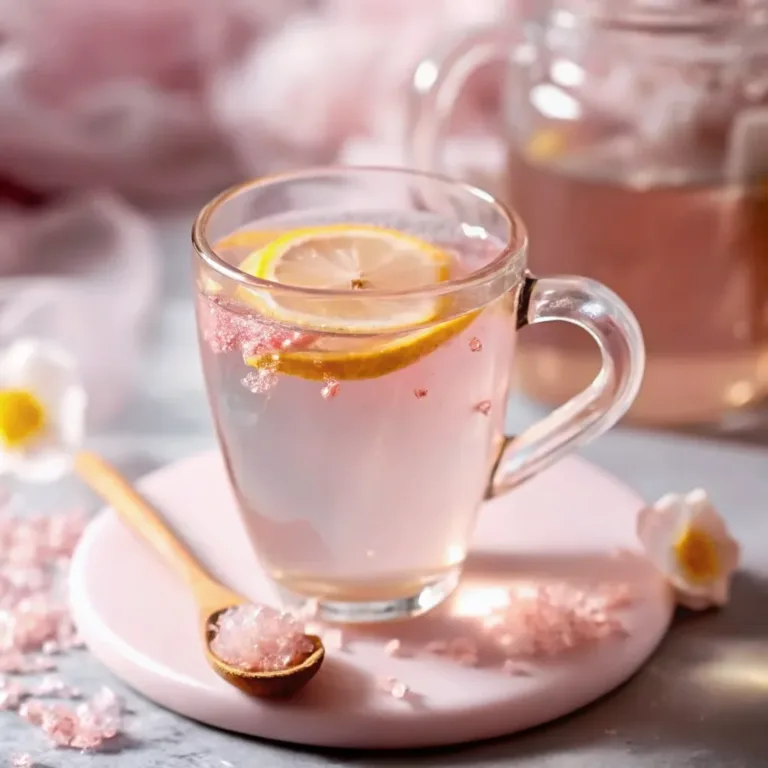 The Ultimate Pink Salt Diet Recipe: A Science-Backed Guide (2025) dill pickle juice for lemonade Glass of pink salt water with lemon slice, pink salt crystals, and wooden spoon on a soft pink tray