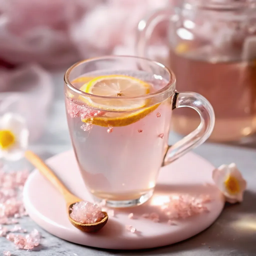 The Ultimate Pink Salt Diet Recipe: A Science-Backed Guide (2025) pink salt diet recipe Glass of pink salt water with lemon slice, pink salt crystals, and wooden spoon on a soft pink tray