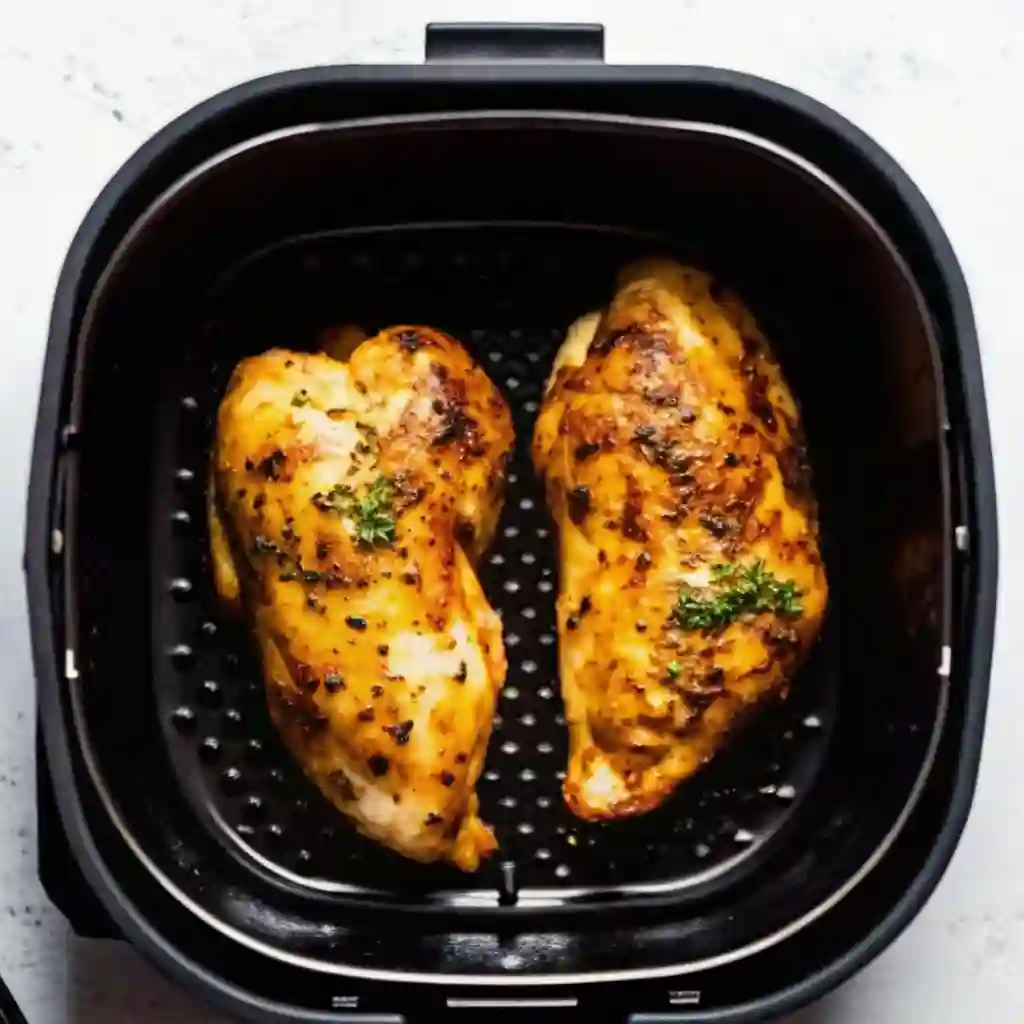 Air Fryer Chicken Breast : The Last Juicy Recipe You’ll Ever Need Air Fryer Chicken Breast Two seasoned chicken breasts cooking inside an air fryer basket