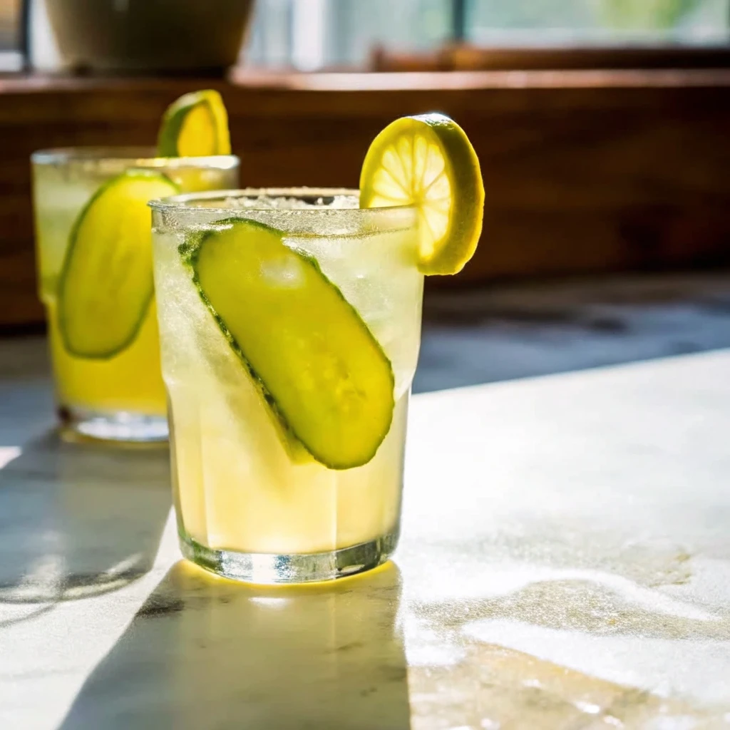 Fried Pickle Lemonade: Popeyes’ Bold Summer Sip Fried Pickle Lemonade Glass of Fried Pickle Lemonade with cucumber and lemon slices in natural sunlight
