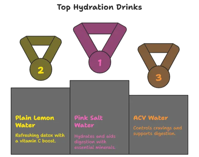 The Ultimate Pink Salt Diet Recipe: A Science-Backed Guide (2025) pink salt diet recipe Ranking chart showing pink salt water as the best hydration drink compared to lemon water and ACV water