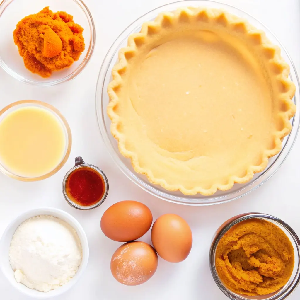 Pumpkin Pie with Sweetened Condensed Milk: The Creamiest Twist You’ll Try Pumpkin Pie with Sweetened Condensed Milk Ingredients for pumpkin pie with sweetened condensed milk including eggs, pie crust, pumpkin puree, and vanilla