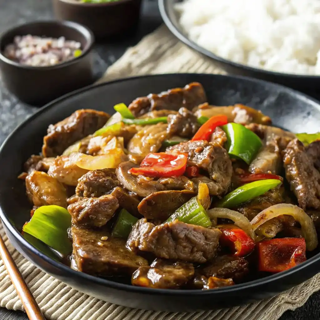Crockpot Pepper Steak Recipe You’ll Crave Every Weeknight Crockpot Pepper Steak Crockpot pepper steak with tender beef strips, onions, and bell peppers in a savory sauce served on a black plate.