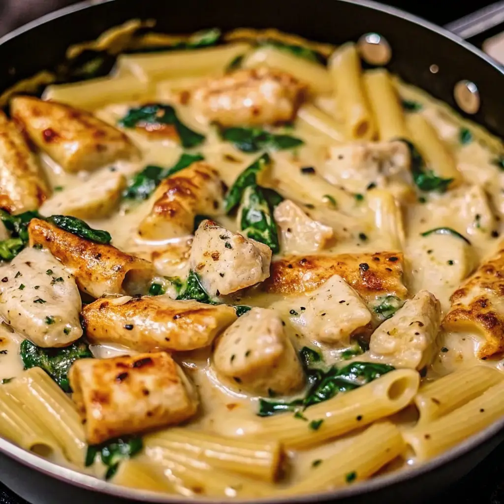 Healthy Garlic Parmesan Chicken Pasta Recipe That Tastes Indulgent Healthy Garlic Parmesan Chicken Pasta Recipe Creamy healthy garlic parmesan chicken pasta with tender chicken, fresh spinach, and penne in a light parmesan sauce.