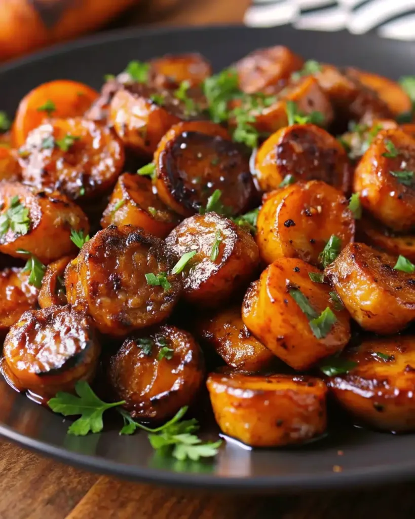 Sausage and Sweet Potatoes with Honey Garlic Sauce – Easy & Flavorful Dinner Sausage and Sweet Potatoes with Honey Garlic Sauce Glazed sausage slices and roasted sweet potatoes coated in sticky honey garlic sauce, garnished with fresh parsley.
