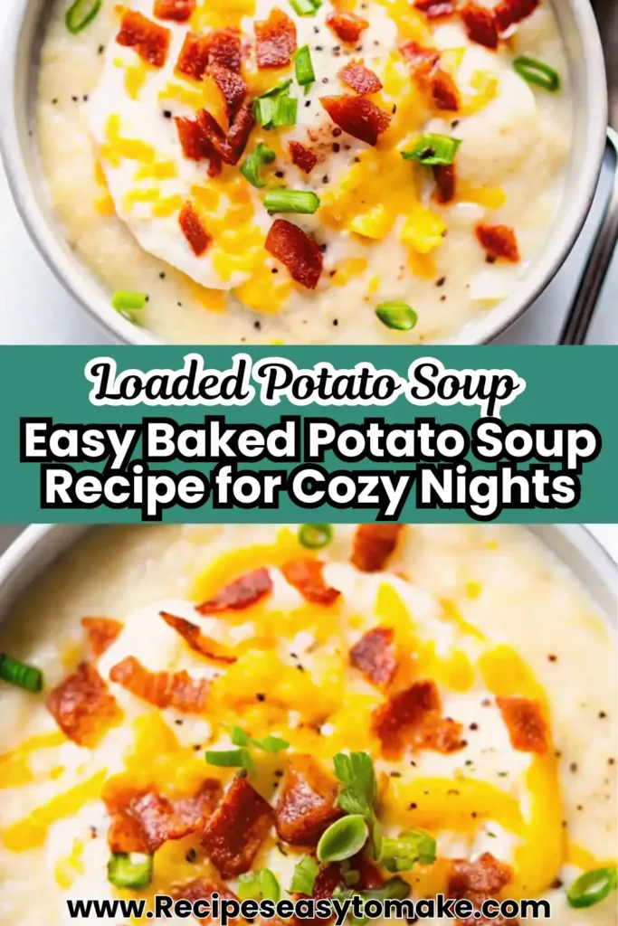 Loaded Potato Soup Recipe: Creamy, Cheesy Comfort Food loaded potato soup Bowl of creamy loaded potato soup topped with cheddar cheese, crispy bacon, sour cream, and fresh green onions, perfect for a cozy dinner.