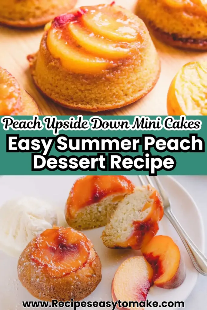 Peach Upside Down Mini Cakes – Sweet & Easy Summer Dessert Peach Upside Down Mini Cakes Peach upside down mini cake served with vanilla ice cream and fresh peach slices on a white plate
