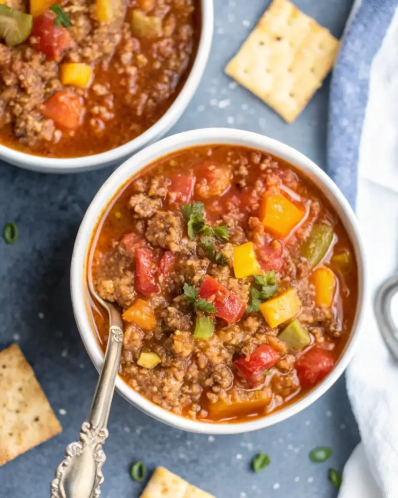 High Protein Stuffed Pepper Soup – Cozy Comfort in a Bowl High Protein Stuffed Pepper Soup A warm bowl of protein-packed stuffed pepper soup with ground beef, tomatoes, and colorful bell peppers
