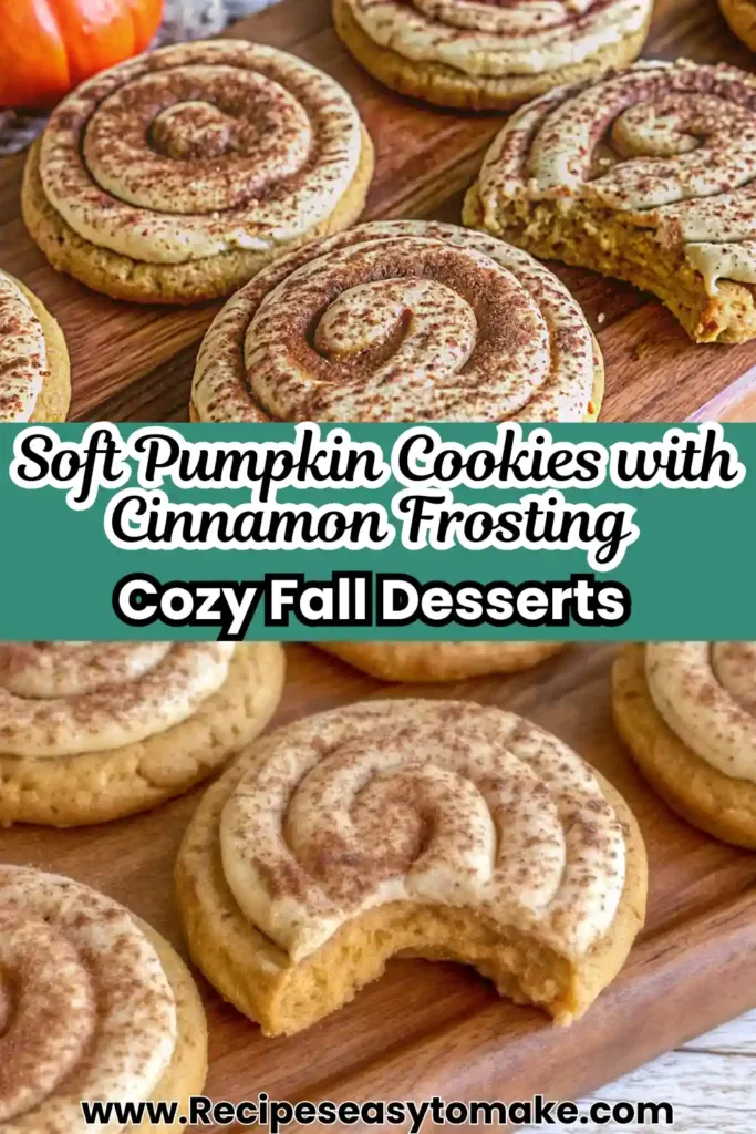 Soft Pumpkin Cookies With Cinnamon Frosting – Cozy Fall Treats Baking Soft Pumpkin Cookies with Cinnamon Frosting Soft pumpkin cookies topped with swirled cinnamon frosting, sprinkled with spice for a cozy fall dessert.