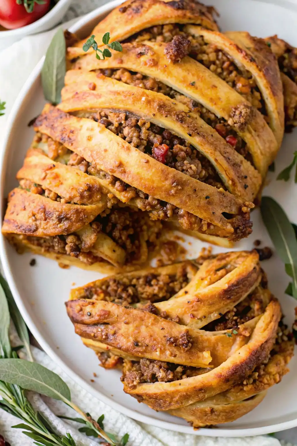 Vegan Thanksgiving Lentil Stromboli: A Cozy Holiday Favorite Vegan Thanksgiving Lentil Stromboli Vegan lentil stromboli with golden braided crust, stuffed with lentils and herbs, on a white platter