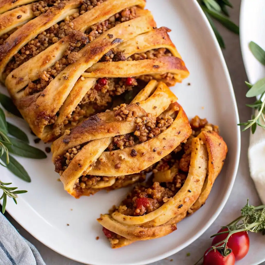Vegan Thanksgiving Lentil Stromboli: A Cozy Holiday Favorite Vegan Thanksgiving Lentil Stromboli Vegan lentil stromboli with golden braided crust, stuffed with lentils, herbs, and vegetables on a platter