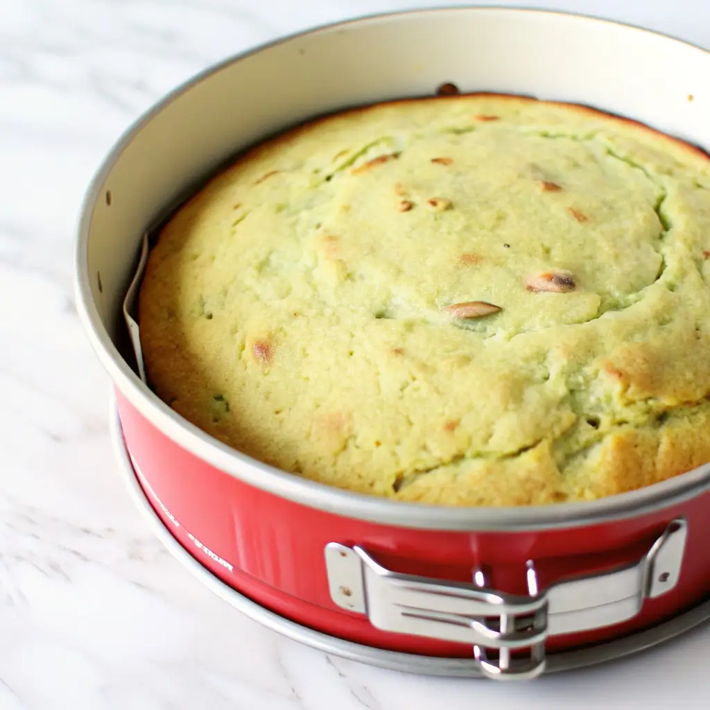 The Ultimate Pistachio Ricotta Cake (Easy & Moist Recipe) pistachio ricotta cake The Ultimate Pistachio Ricotta Cake (Easy & Moist Recipe) baked pistachio ricotta cake in pan
