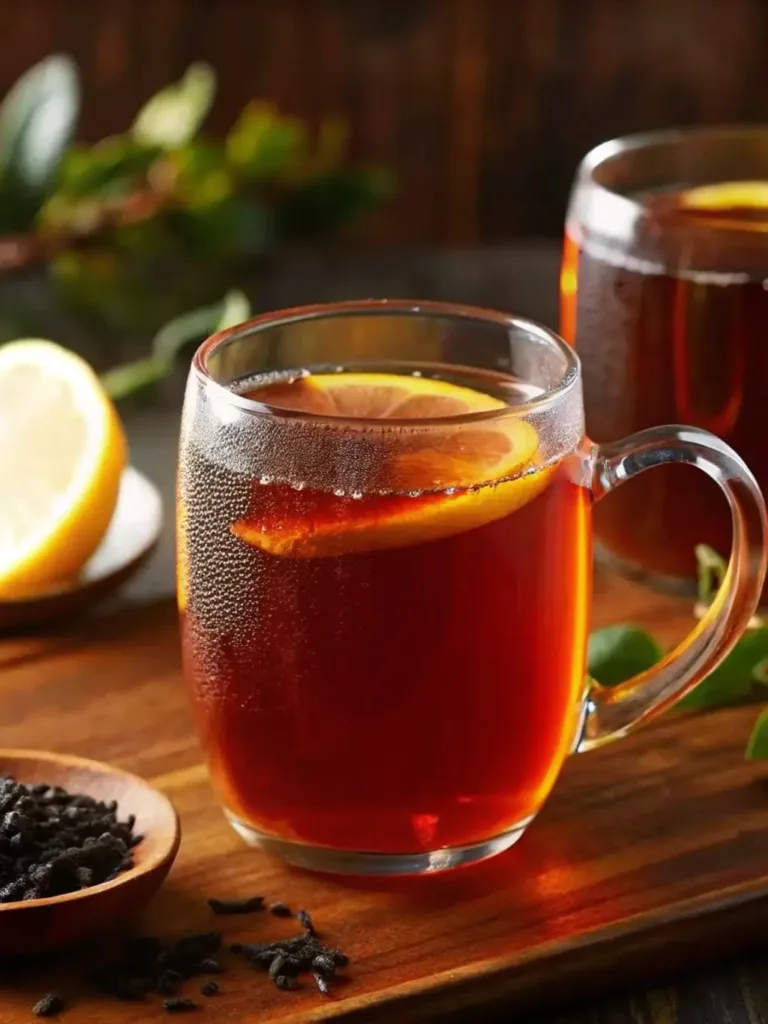 Authentic Costa Rican Tea Recipe (Agua Dulce con Té) costa rican tea recipe Hot Costa Rican tea with lime in a clear mug on wooden board