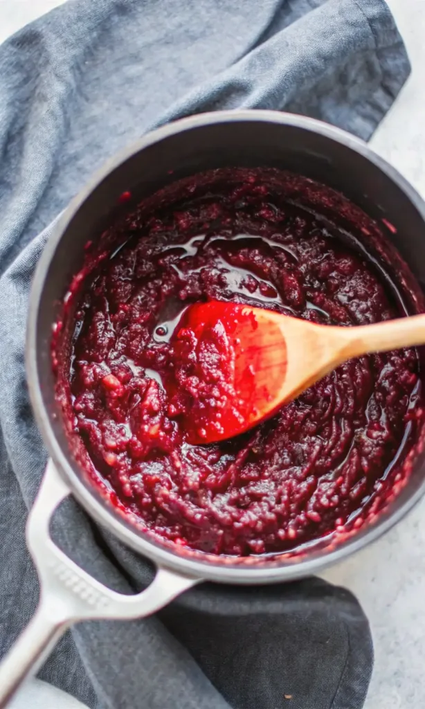 Keto Cranberry Sauce Recipe That’s Sweet, Tangy & Sugar-Free Keto Cranberry Sauce Recipe Keto Cranberry Sauce Recipe That’s Sweet, Tangy & Sugar-Free finished keto cranberry sauce in saucepan