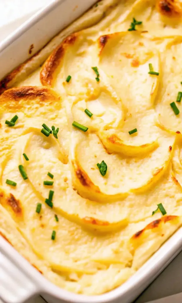 Baked Mashed Potatoes Recipe That’s Creamy, Crispy & Comforting Baked Mashed Potatoes Close-up of golden baked mashed potatoes with herbs