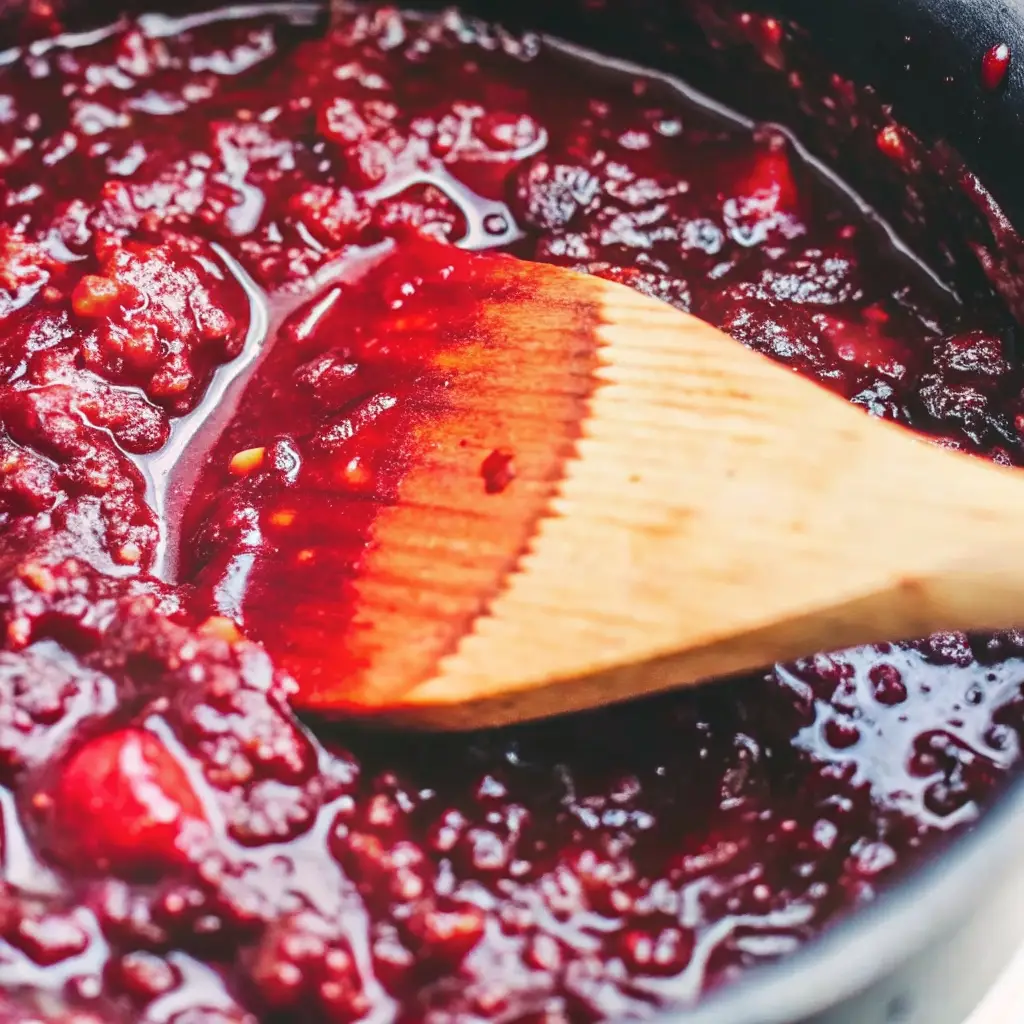 Keto Cranberry Sauce Recipe That’s Sweet, Tangy & Sugar-Free Keto Cranberry Sauce Recipe Keto cranberry sauce cooking in a saucepan with a wooden spoon