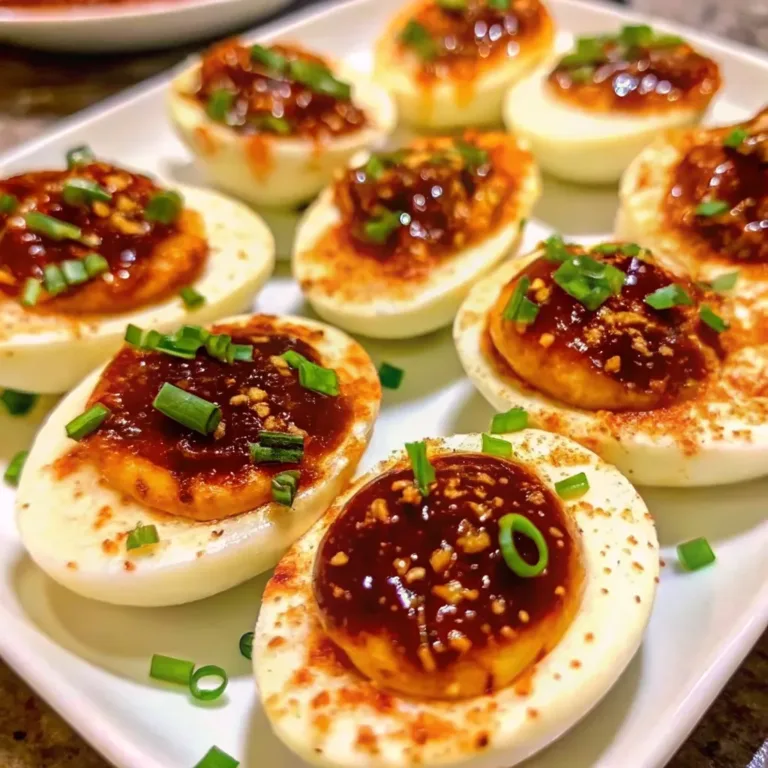 Pumpkin deviled eggs topped with smoked paprika and chopped chives