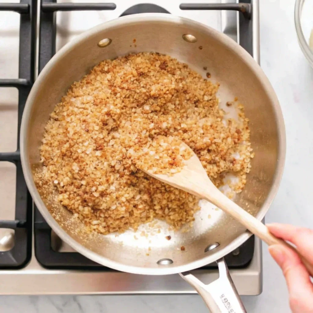The Ultimate Pangrattato Recipe (Crispy Italian Breadcrumbs) pangrattato The Ultimate Pangrattato Recipe (Crispy Italian Breadcrumbs) toasting pangrattato breadcrumbs in pan