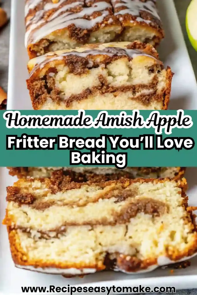 Amish Apple Fritter Bread Recipe for Fall Sweet Breads Amish Apple Fritter Bread Homemade apple bread loaf with sweet glaze drizzle and spiced apple layers.