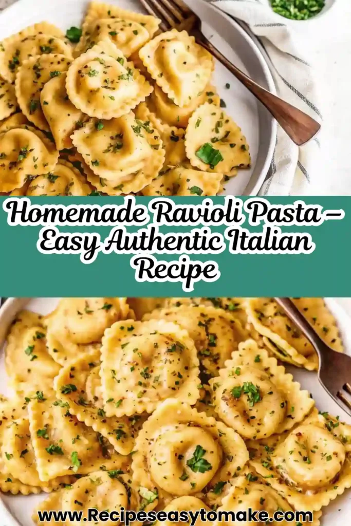 Homemade ravioli pasta served on a white plate, garnished with fresh herbs and ready to enjoy
