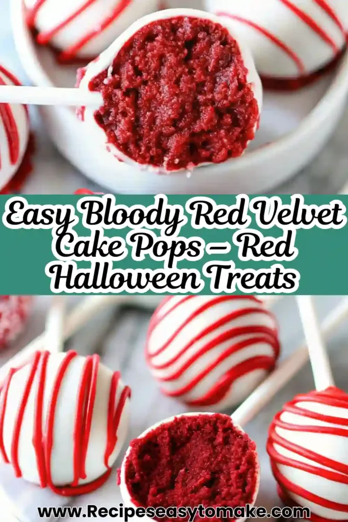 Bloody Red Velvet Cake Pops for Spooky Halloween Treats bloody red velvet cake pops Bloody Red Velvet Cake Pops pin image showcasing spooky red Halloween treats.