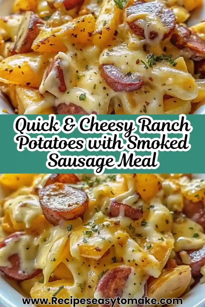 Cheesy Ranch Potatoes and Smoked Sausage Easy Casserole Cheesy Ranch Potatoes and Smoked Sausage Easy cheesy ranch potato casserole with smoked sausage and herbs, served warm and creamy