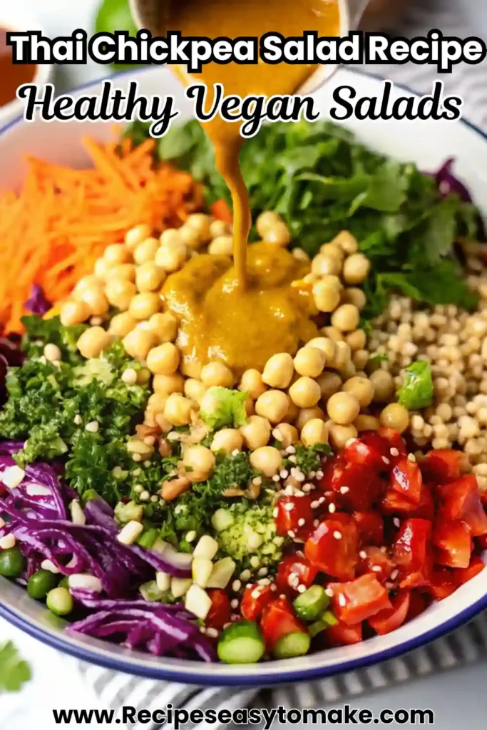 Chopped Thai-Inspired Chickpea Salad with Curry Peanut Dressing Chopped Thai-Inspired Chickpea Salad Fresh Thai Chickpea Salad with colorful veggies, chickpeas, and creamy peanut dressing in a bowl.
