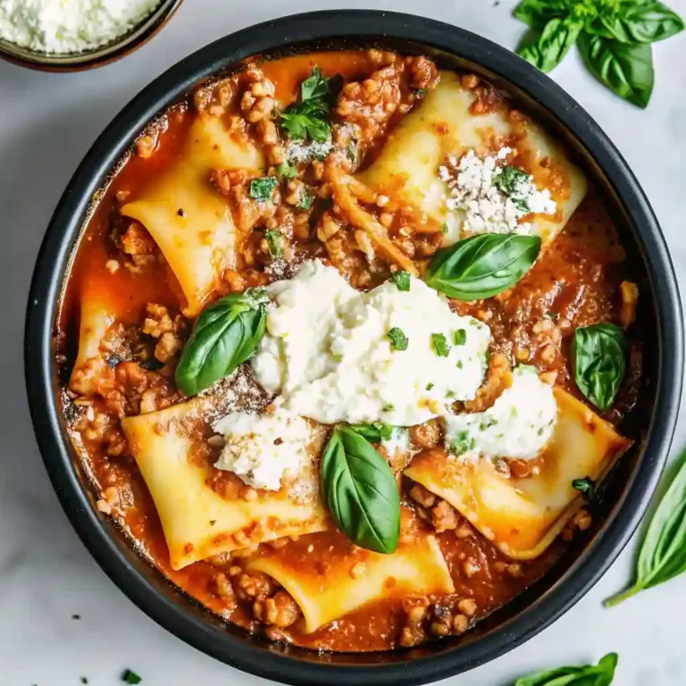 Crockpot Lasagna Soup | Easy Weeknight Comfort Beef and Broccoli Crockpot Lasagna Soup with pasta, ground beef, tomato broth, and ricotta topping.