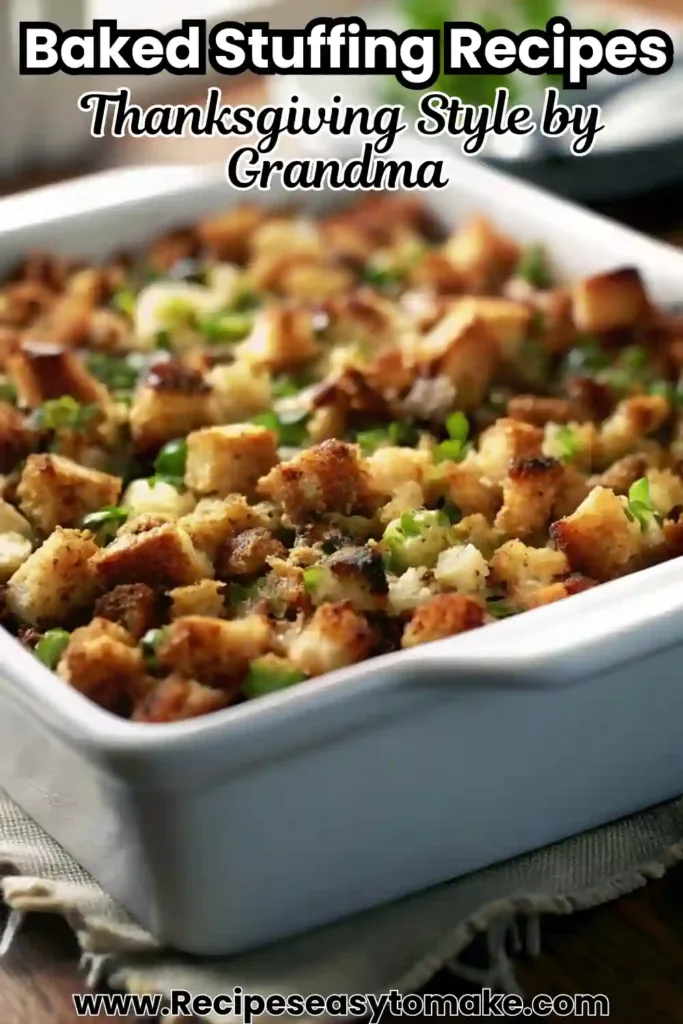 Turkey Stuffing From Scratch Delicious Grandma’s Thanksgiving Recipe Delicious Grandma’s Thanksgiving Stuffing Recipe Delicious Grandma’s Thanksgiving Stuffing Recipe served in a white baking dish, topped with golden bread cubes and fresh herbs
