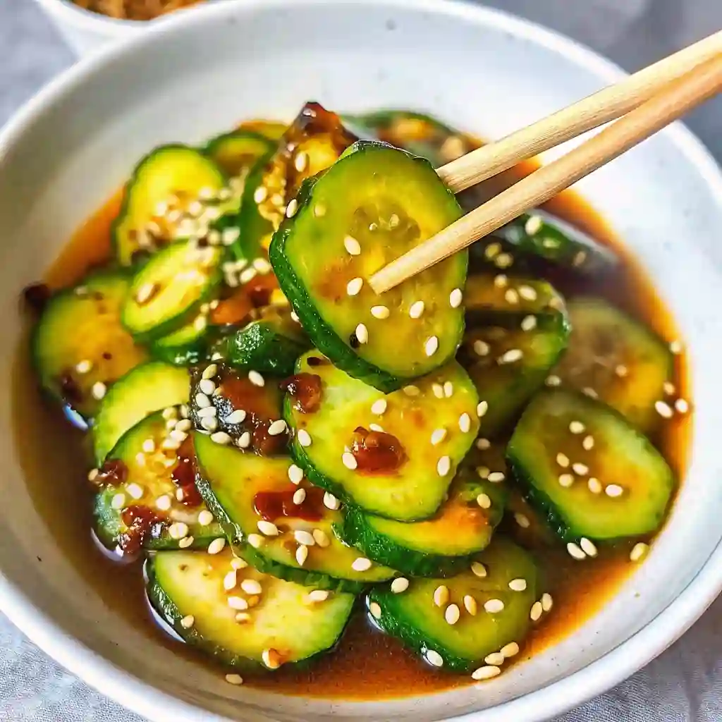 Healthy Easy Asian Cucumber Salad | Fresh 5 Minute Salad Easy Asian Cucumber Salad Easy Asian cucumber salad with sesame seeds in a light soy-based dressing served in a white bowl.