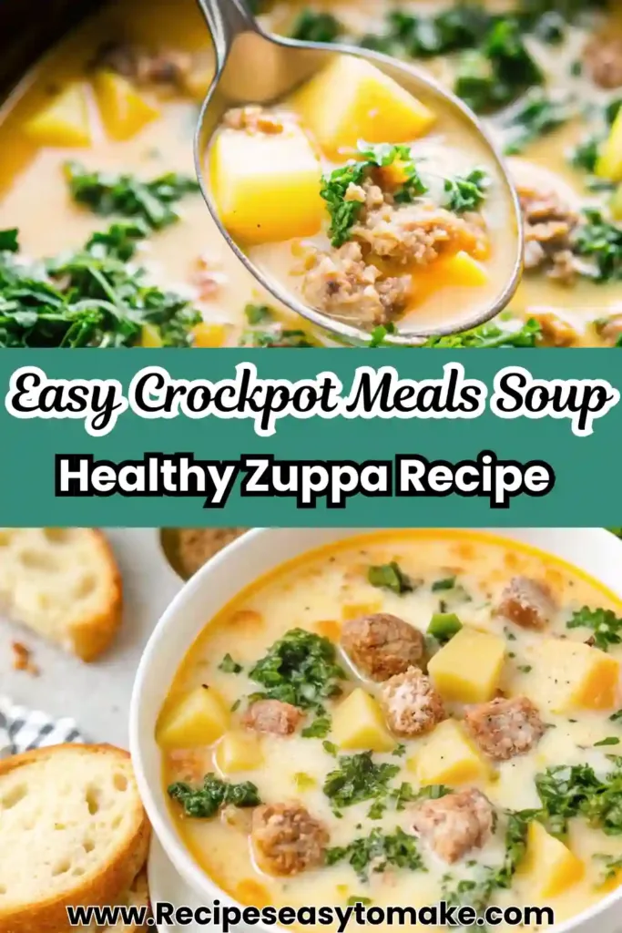 Healthy Slow Cooker Zuppa Toscana Soup Healthy Slow Cooker Zuppa Toscana Soup Easy crockpot Zuppa Toscana soup with sausage, potatoes, kale, and creamy broth. Healthy slow cooker meal recipe with bread on the side.