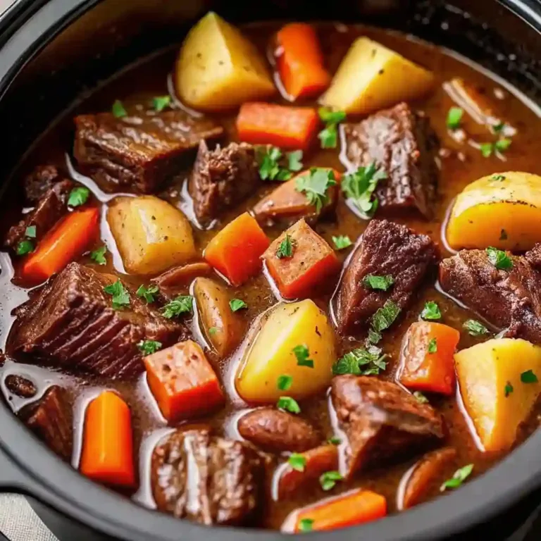 Hearty Crock Pot Beef Stew Recipe Comfort Made Easy Witch’s Cauldron Beef Stew Crock Pot Beef Stew pin image highlighting tender beef with carrots and potatoes.