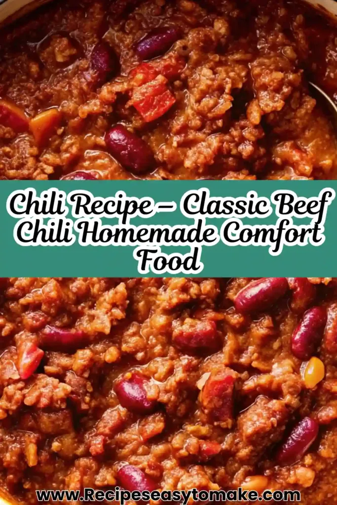 Eat Chili Recipe | Authentic Homestyle Amazing Chili Chili Recipe Close-up of a pot filled with hearty homemade beef chili, red kidney beans, tomatoes, and ground beef simmered to perfection.