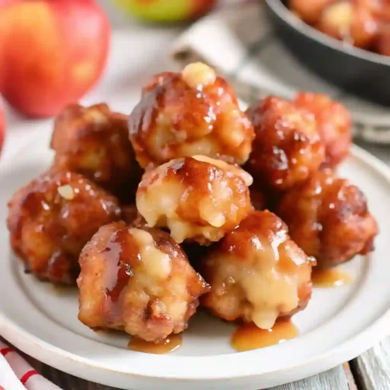 Irresistible Apple Fritter Bites Quick Sweet Treats Oreo Balls Golden brown apple fritter bites glazed with sweet icing, served on a white plate, perfect for fall desserts and parties.