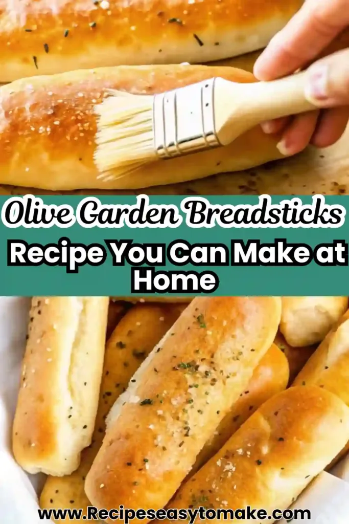 Freshly baked golden Olive Garden breadsticks being brushed with garlic butter on a baking tray.