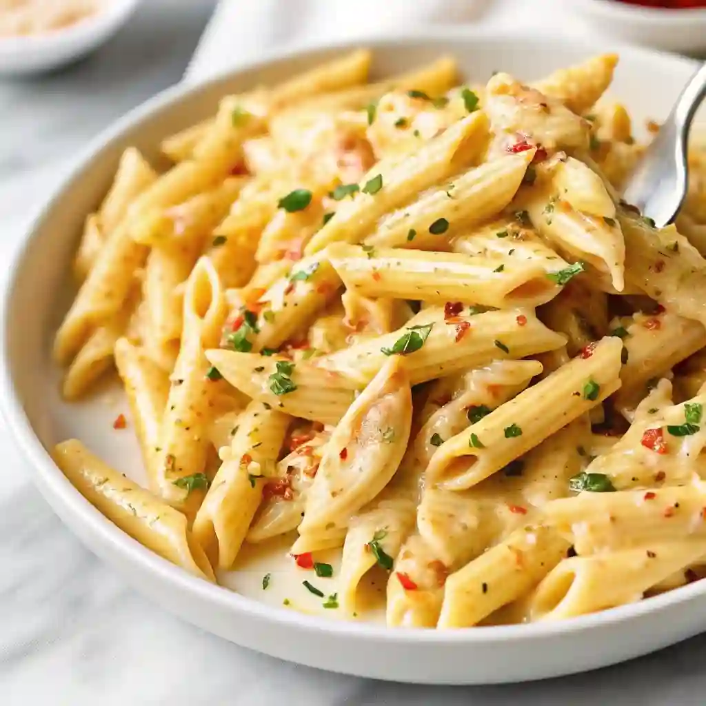 Parmesan Chicken Pasta | Creamy Crockpot Recipe Parmesan Chicken Pasta Parmesan Chicken Pasta with creamy sauce, penne pasta, and parsley garnish.