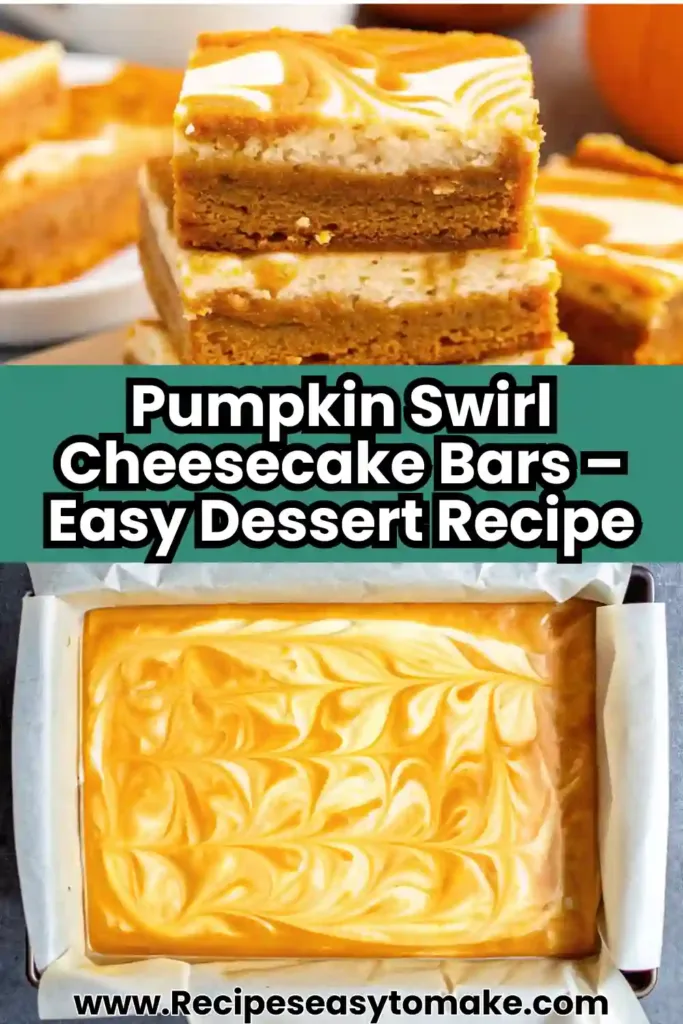 Pumpkin Cheesecake Bars With Swirl and Graham Cracker Crust SWIRLED PUMPKIN CHEESECAKE BARS Easy Pumpkin Swirl Cheesecake Bars perfect for fall desserts